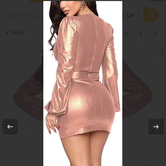 𝅺🔥SEXY V Neck Bodycon Long Sleeve Sparkly Dress🔥 - Picture 3 of 15